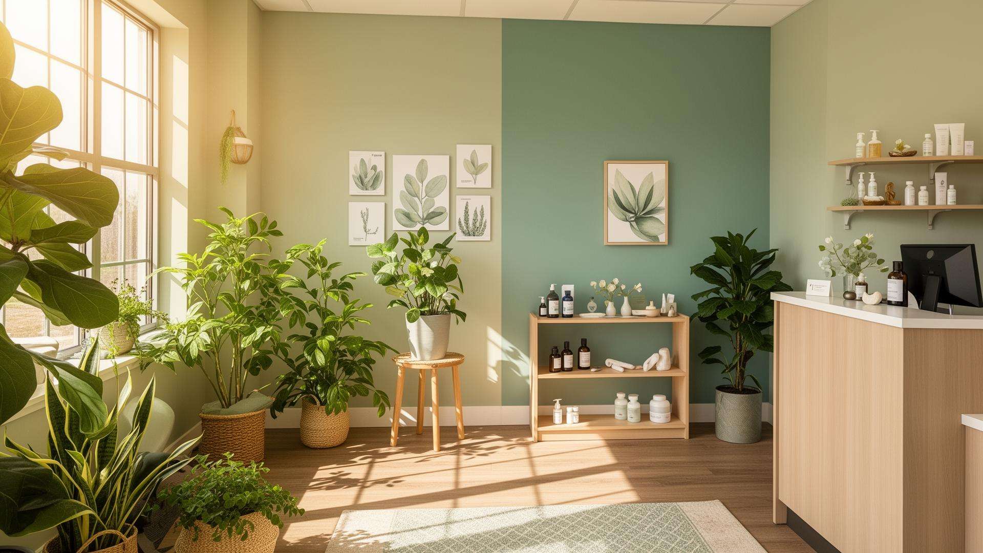 Bright room with indoor plants and decor.